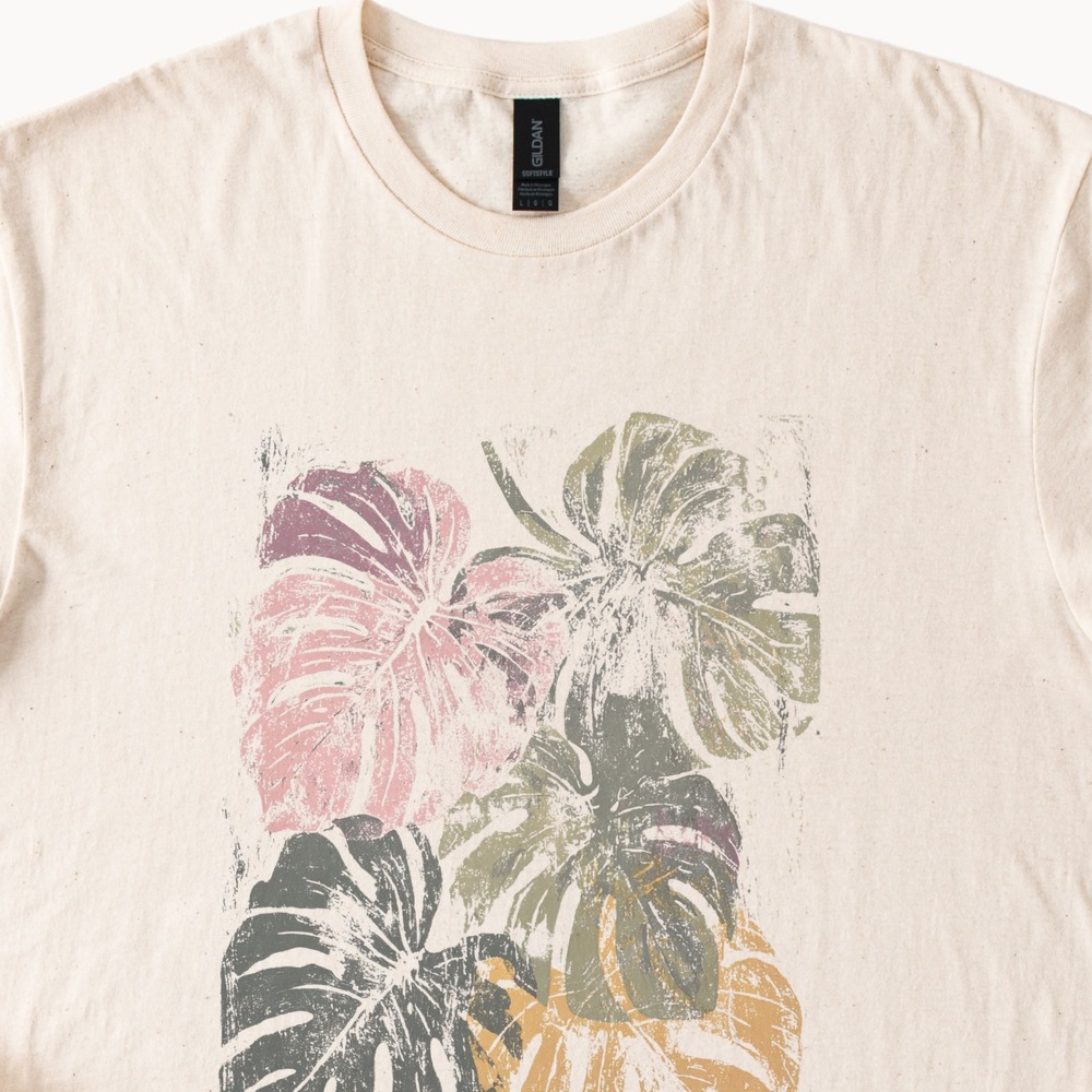 Botanical Leaf Graphic Tee Distressed Vintage Art Print Natural
